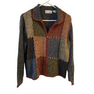 Alfred Dunner Petite Patchwork Knit Cardigan Jacket With Full Zip Front